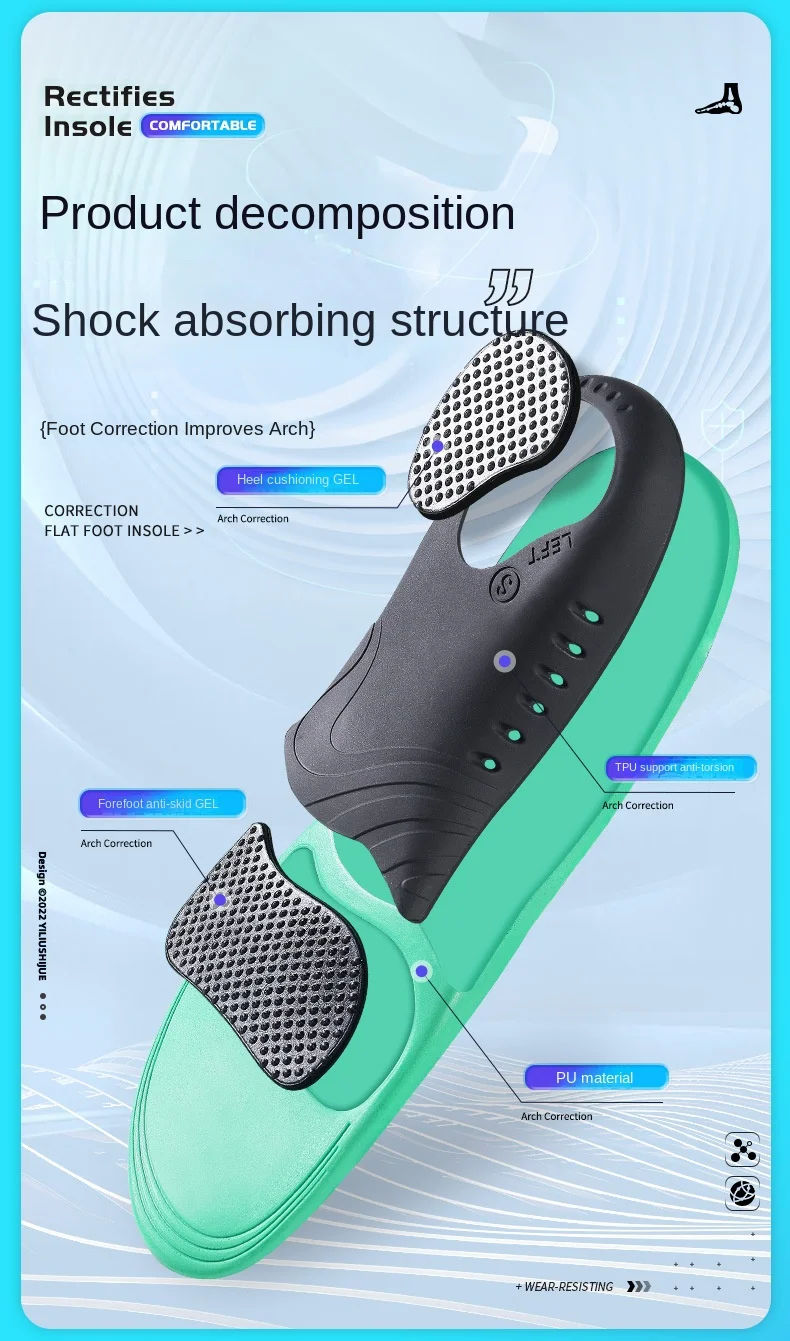 Sports Comfort Insole for Men Women High Arch Support Flat Bottom Sweat Absorbent Breathable Walking Posture Trainer Insole