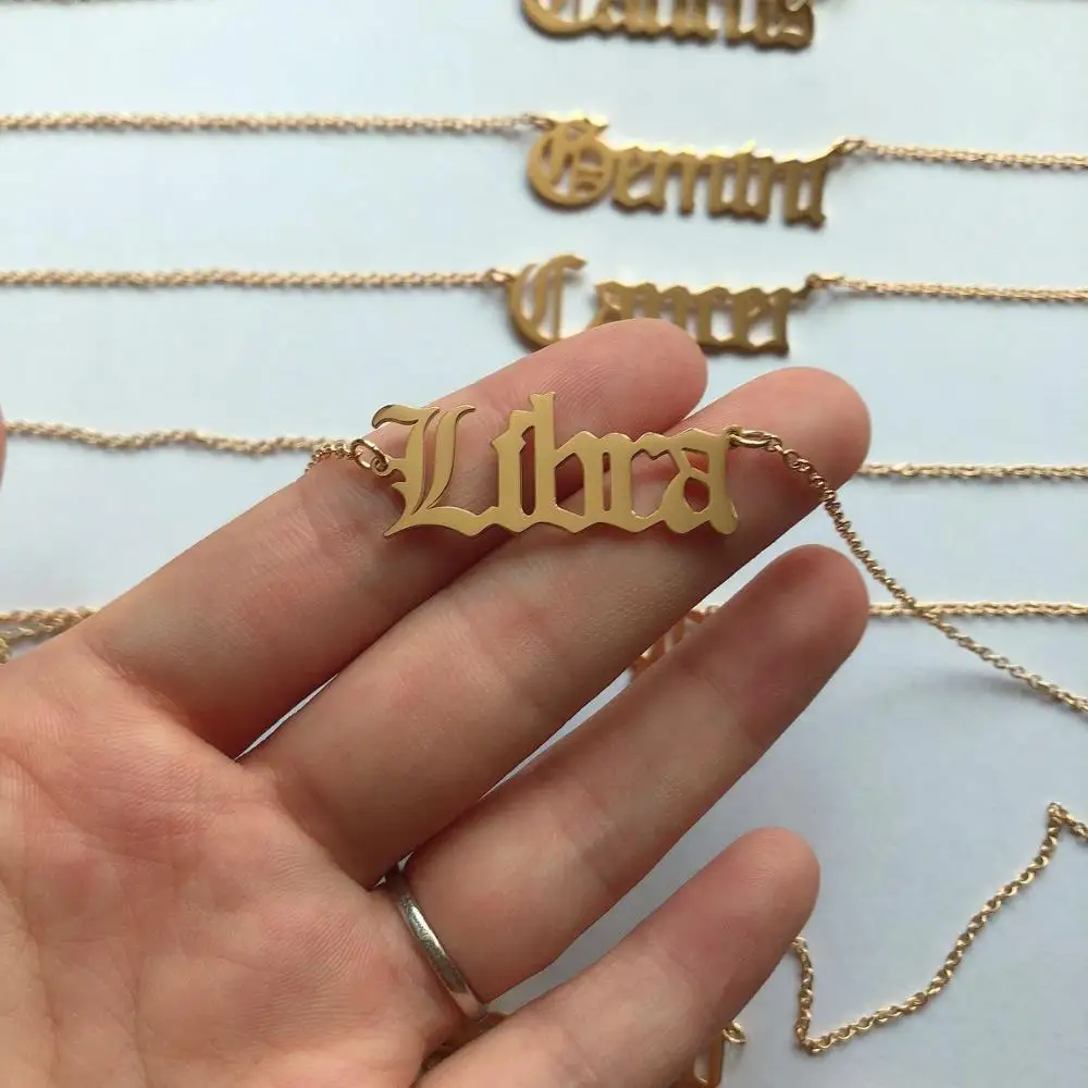 לעורר תכשיטי חדש אופנה אישית ישן אנגלית 12 גלגל המזלות שרשרת 18 k זהב מצופה נירוסטה תכשיטי תליון