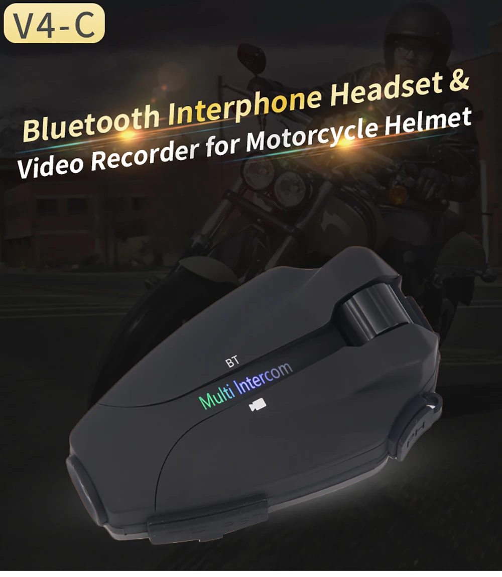 Interphone Bluetooth Motorcycle Helmet Intercom Headset FM 720P DVR 