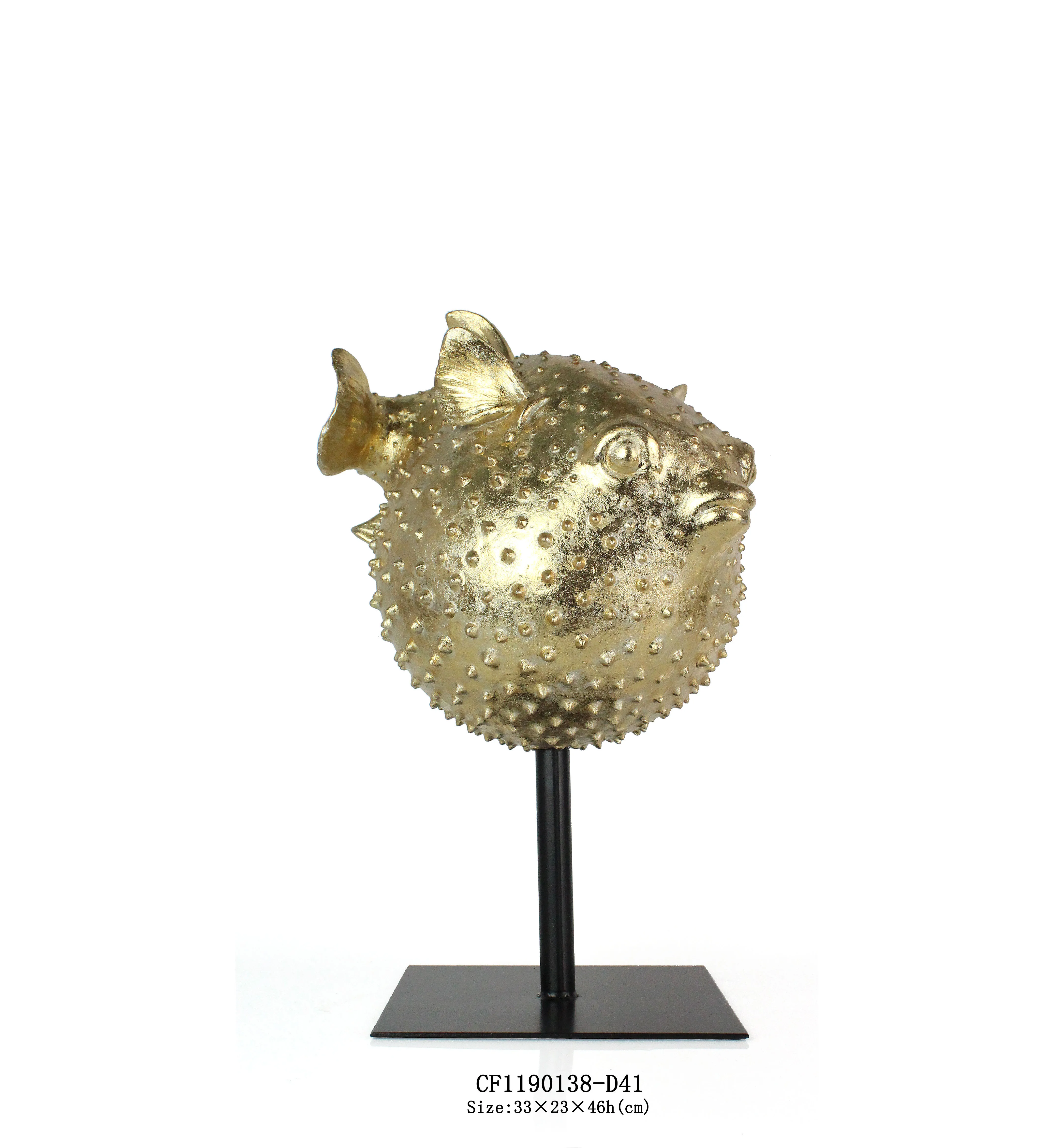 Wholesales Artifical Ocean Resin Decorative Gold Puffer Fish  Animal Sculpture For Home Decor manufacture