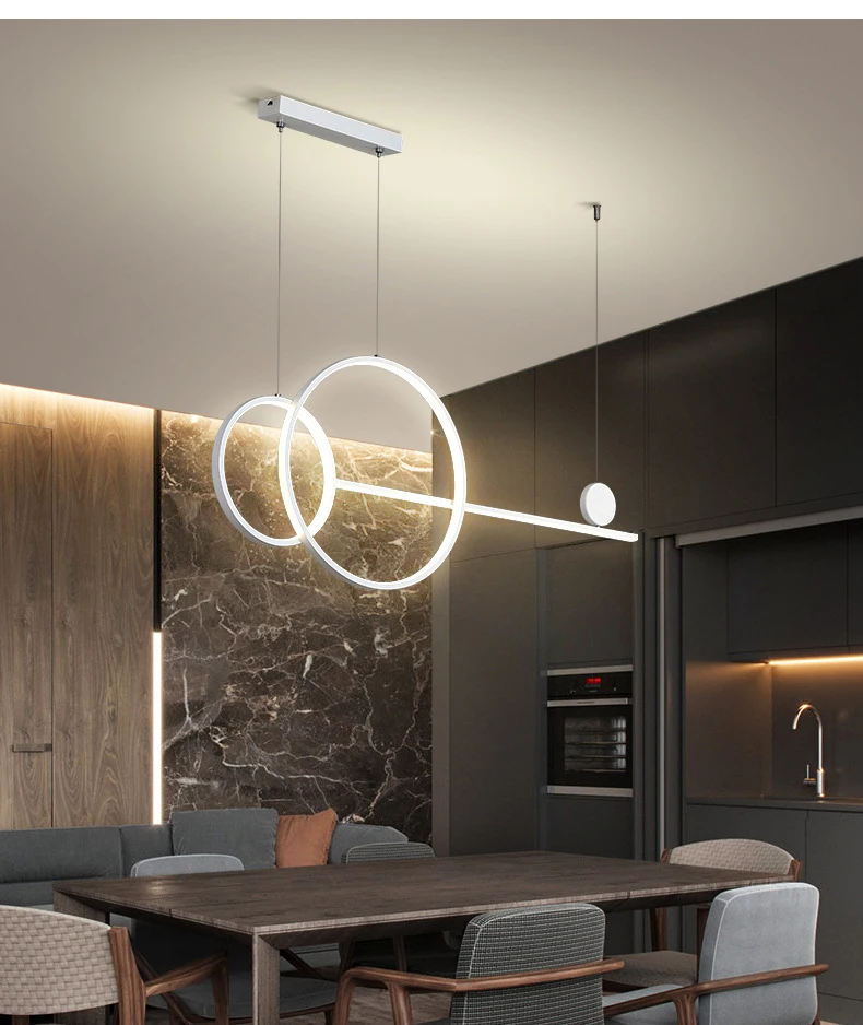 Modern minimalist design, light luxury dining table, bar long chandelier Nordic creative minimalist ring restaurant chandelier