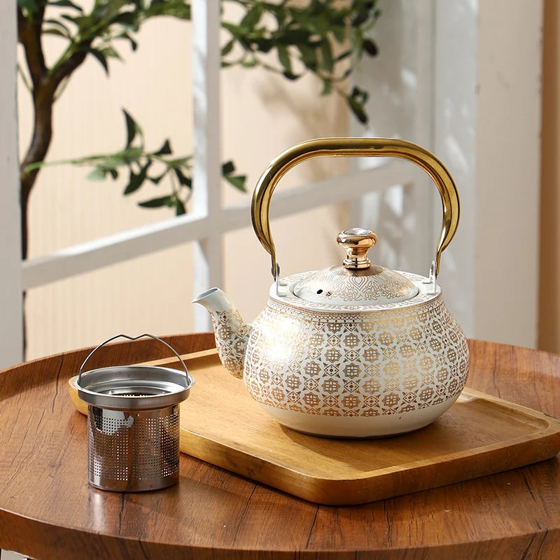 Series 22 Round Tea Kettle — White Gold Geometric
