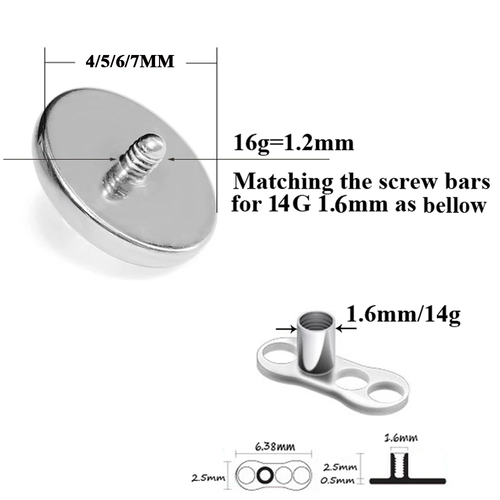 10PCS Titanium Dermal Anchors Surface Body Piercing Set Skin Micro Divers Lots 