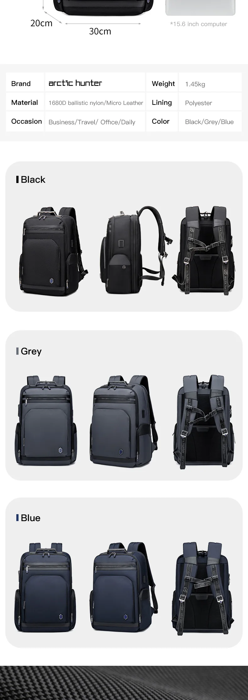 2021 New Arctic Hunter OEM & ODM Manufacture Fashion Travel Vegan Microfiber Leather Anti Theft USB Backpack Computer Bag