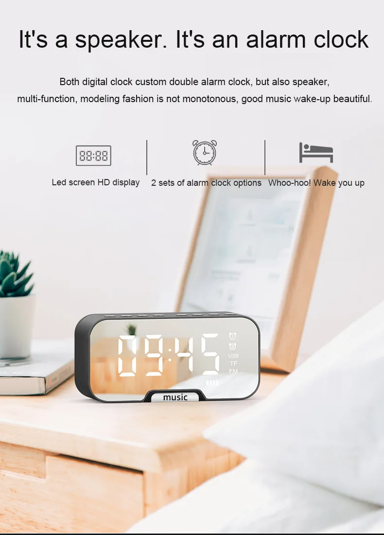 Wireless Speaker LED Mirror Alarm Clock Multi Function Digital Alarm Clock FM Radio Speaker Music Player Alarm Mode - ANKUX.COM