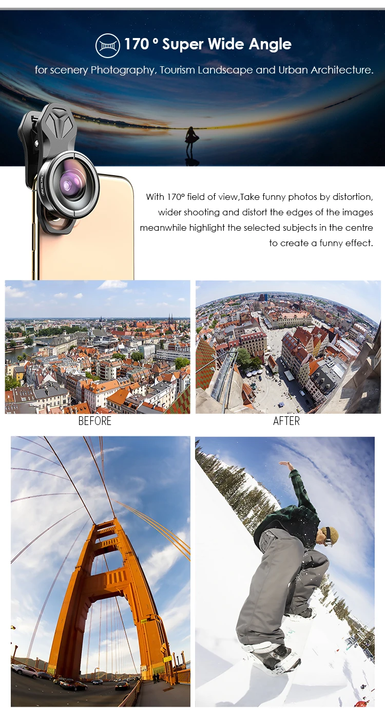 APEXEL HD 5 in 1 Camera Phone Lens Kit 4K Wide Angle Macro Telescope Mobile Fisheye Lens for iPhone Samsung Smartphone