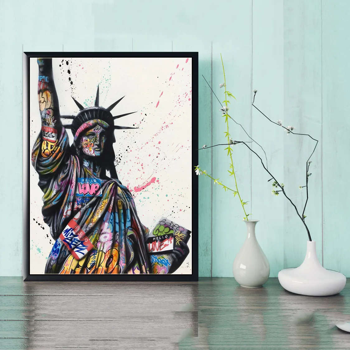 Lady Liberty Graffiti Street Wall Art Framed Oil Painting On Canvas ...