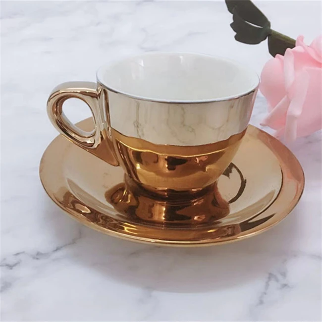 Luxury 12 Pcs Gold and Silver Electroplating Porcelain Coffee/tea Cups and Saucer Set With Rack Espresso Cup Set factory