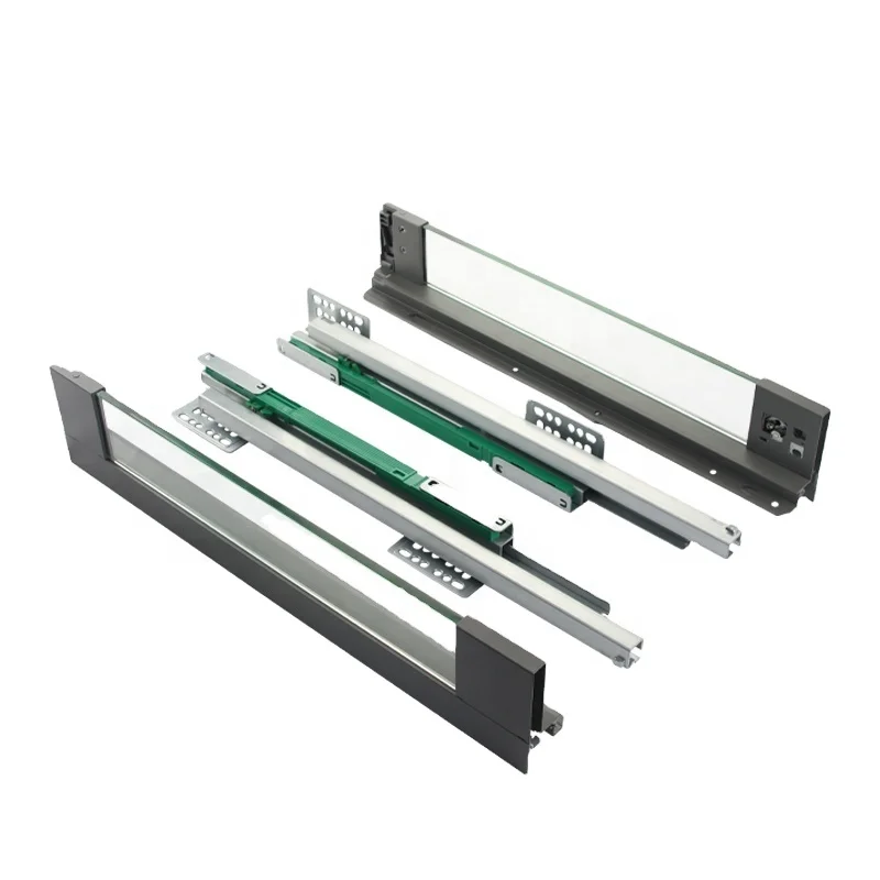 Temax Furniture Soft Close Glass Slide Slim Metal Tin Box Drawer Slide