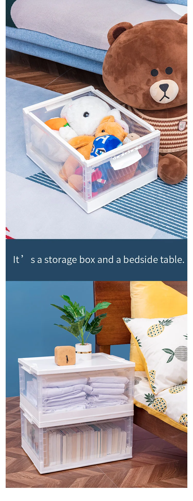 Wholesale  Plastic Transparent Storage Boxes & Bins Quilt Closet Organizer Foldable Storage Box with Lid