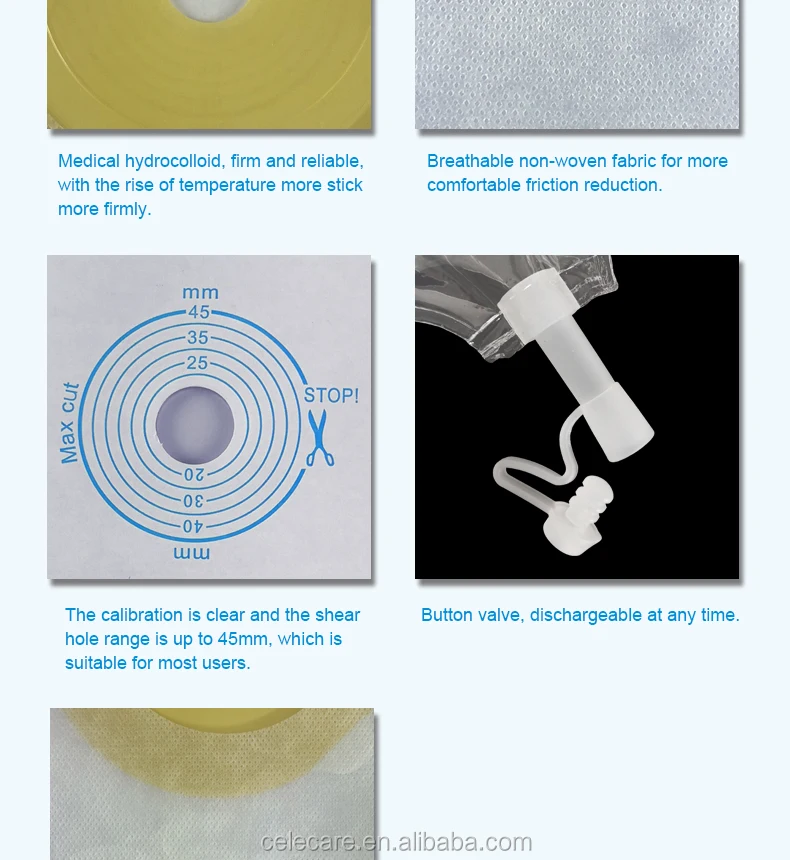 One Piece Drainable Ostomy Bags With Hydrocoilled Adhesive