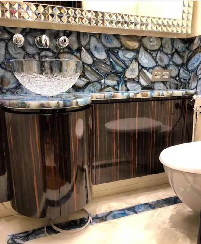 玛瑙复合板天然石玛瑙瓦豪华厨房岛