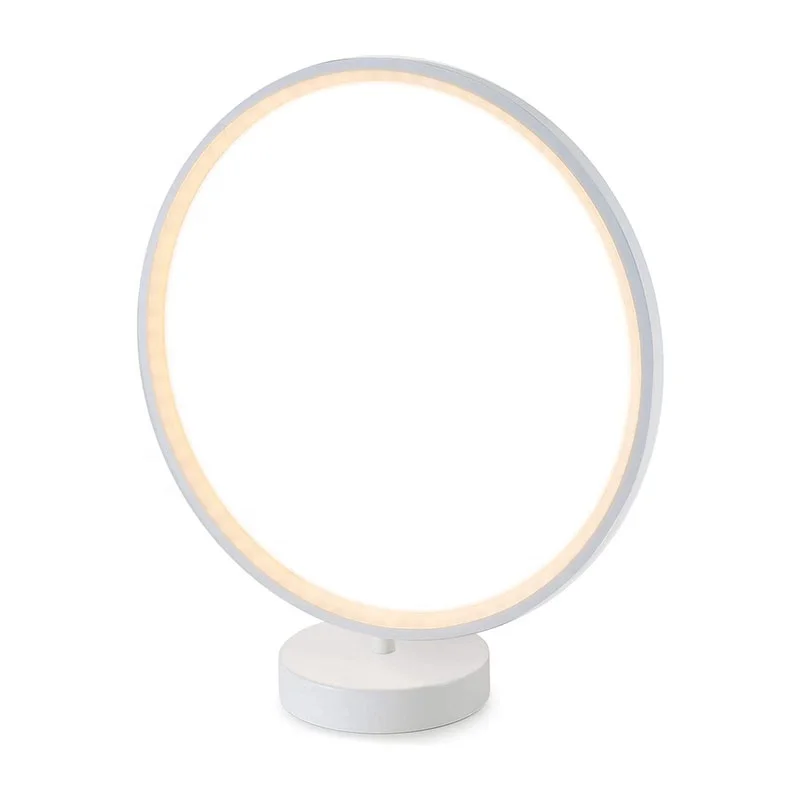 Amazon Hot Sale Modern Gift Home Deco Bedside Hall Round Desk Lampara Plant Accessory White Circle Led Table Lamps