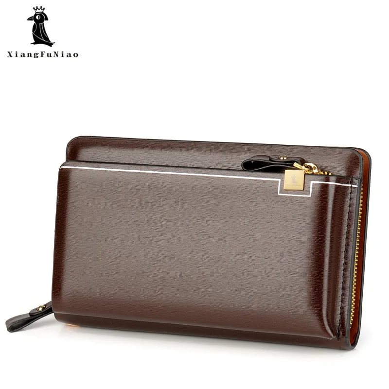 Dropship Men Clutch Bag Fashion Leather Long Purse Double Zipper Business  Wallet Black Brown Male Casual Handy Bag to Sell Online at a Lower Price