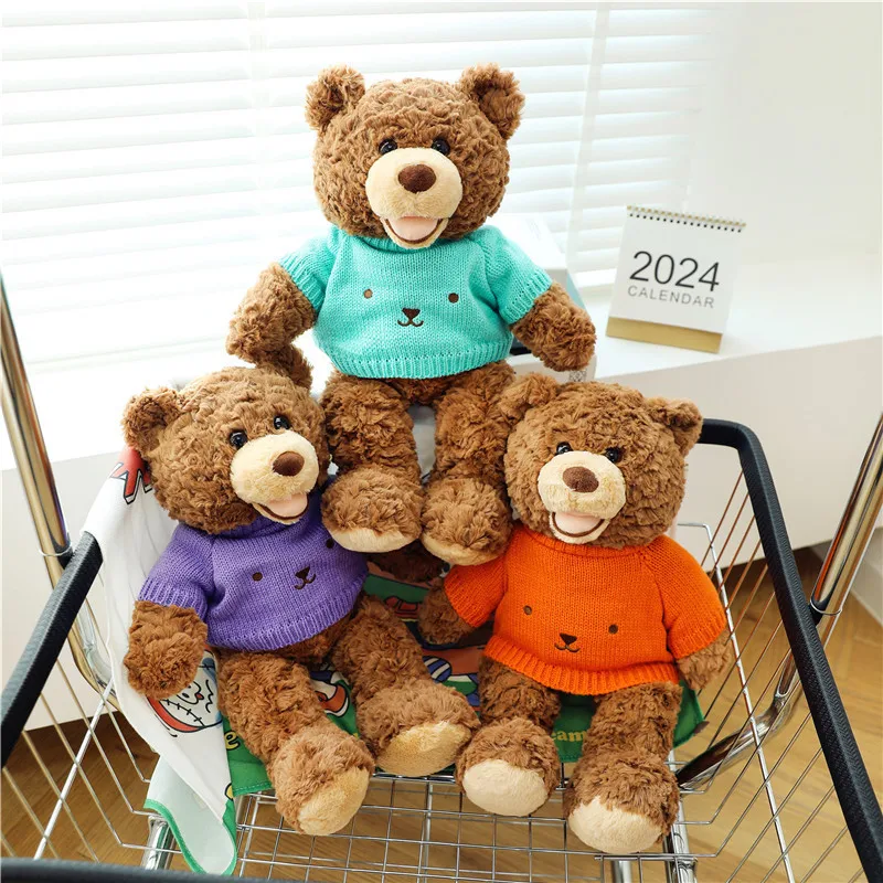 Wholesale at CustomPlushMaker: Smiling bear plush dolls wearing sweaters, adorable teddy bear plush toys：plush toy