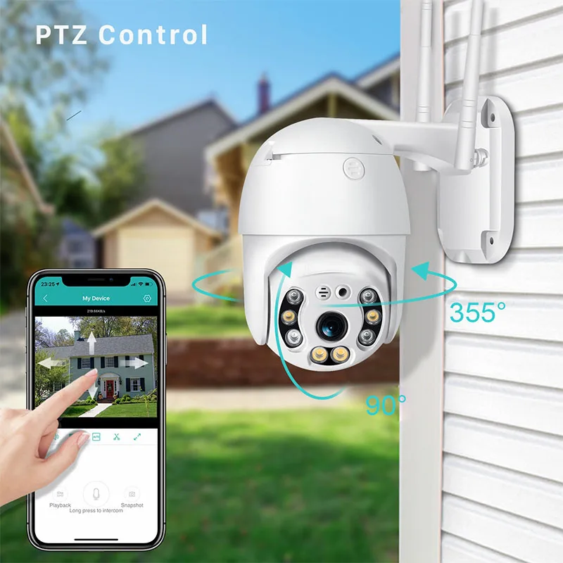 1080p WiFi dome camera mounted on white ceiling with subtle lens reflection