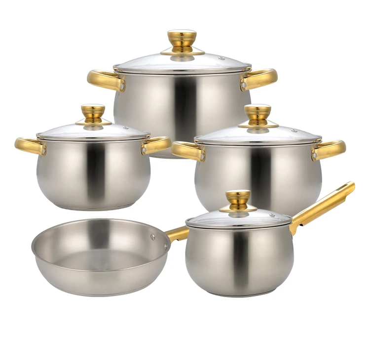 Customized 12pcs Gold Cooking Pots Set Stainless Steel Cookware Set