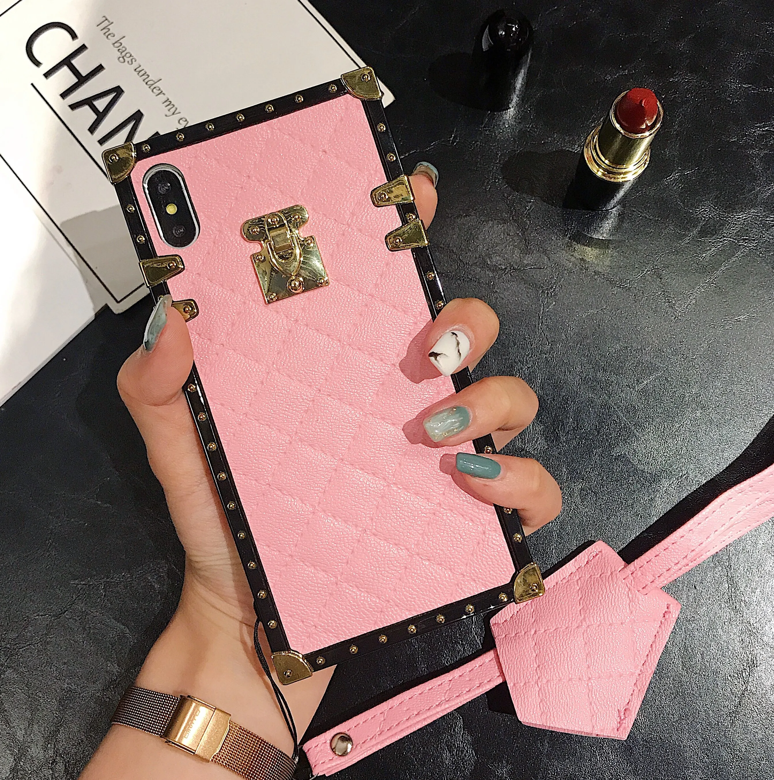 Leather Square Phone Case For Samsung A10 A30 A50 A70 J6 Plus Fashion Luxury Phone Case With 1246