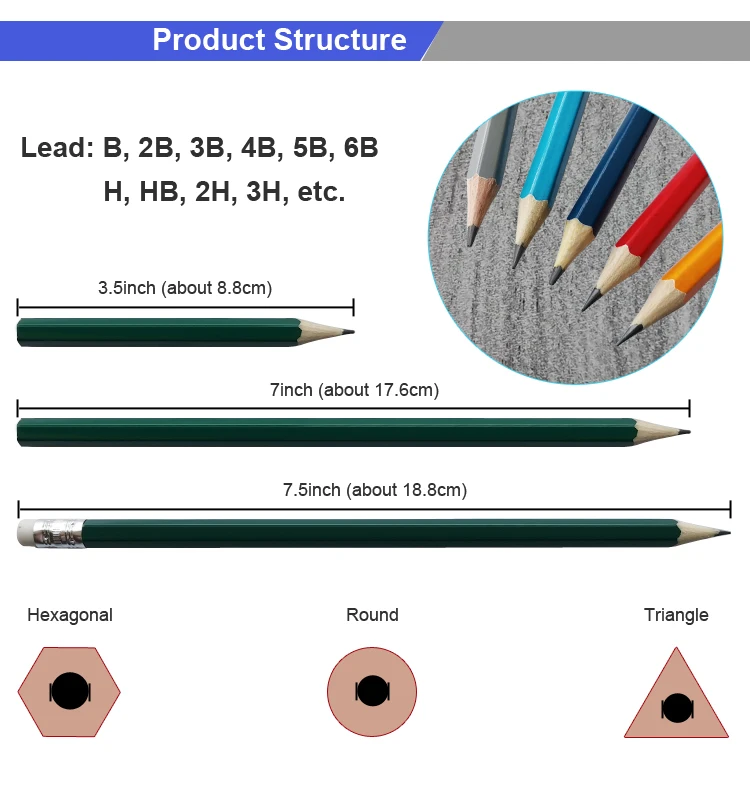 Custom Kids Writing Natural Wooden Short HB Lead Pencil