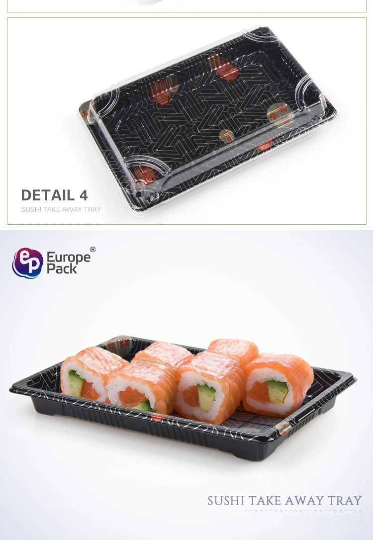 Best selling one time ps plastic square plate sushi tray with lid