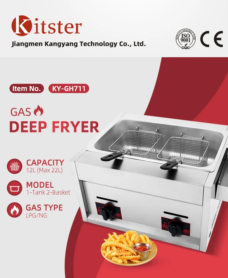 12l Kitchen Restaurant Commercial Benchtop Gas Griddle With Gas Fryer