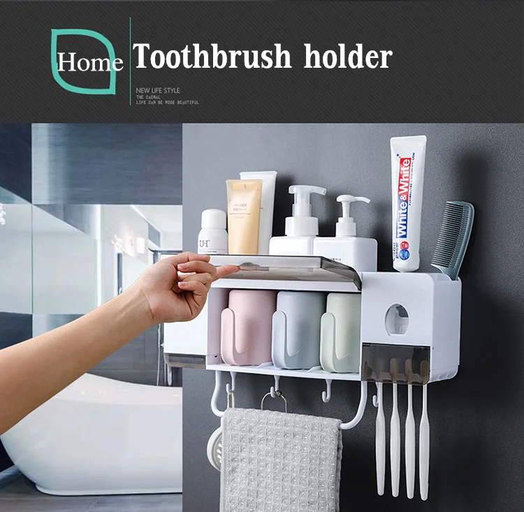 Family Toothbrush Holder Stand Shelf Bathroom Toothpaste Storage Rack J 