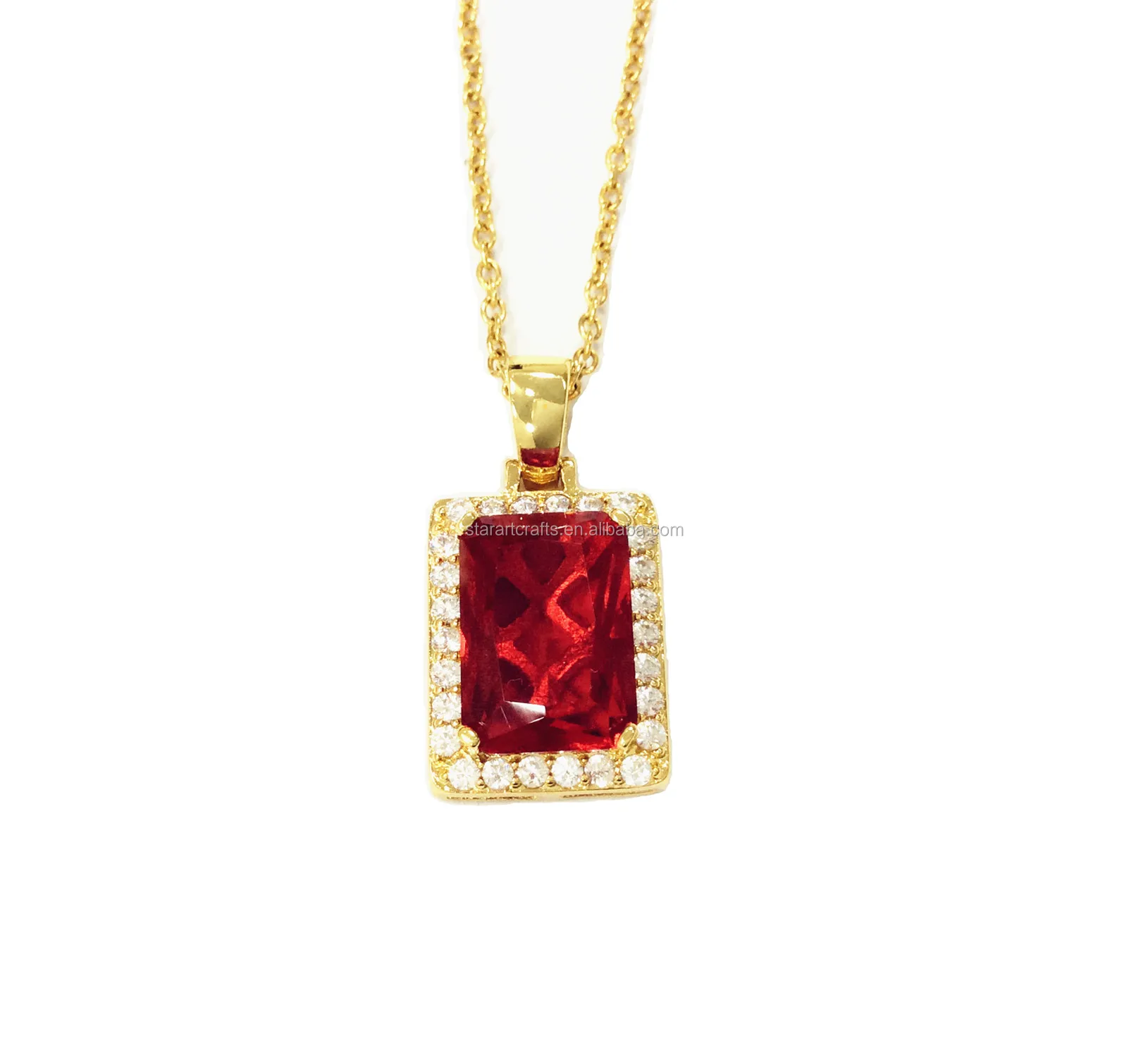 Red Cz Stone Pendant 18k Gold Plated 