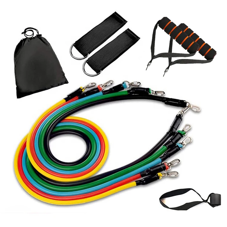 

11 piece 11pcs Natural Latex Rope Fitness Resistance Band et,5 Sets, Green blue yellow red black