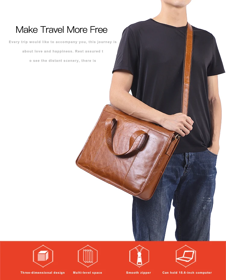 wechat store Mens Leather Business Briefcase Head Layer Cow Mens Large Capacity Handbag 