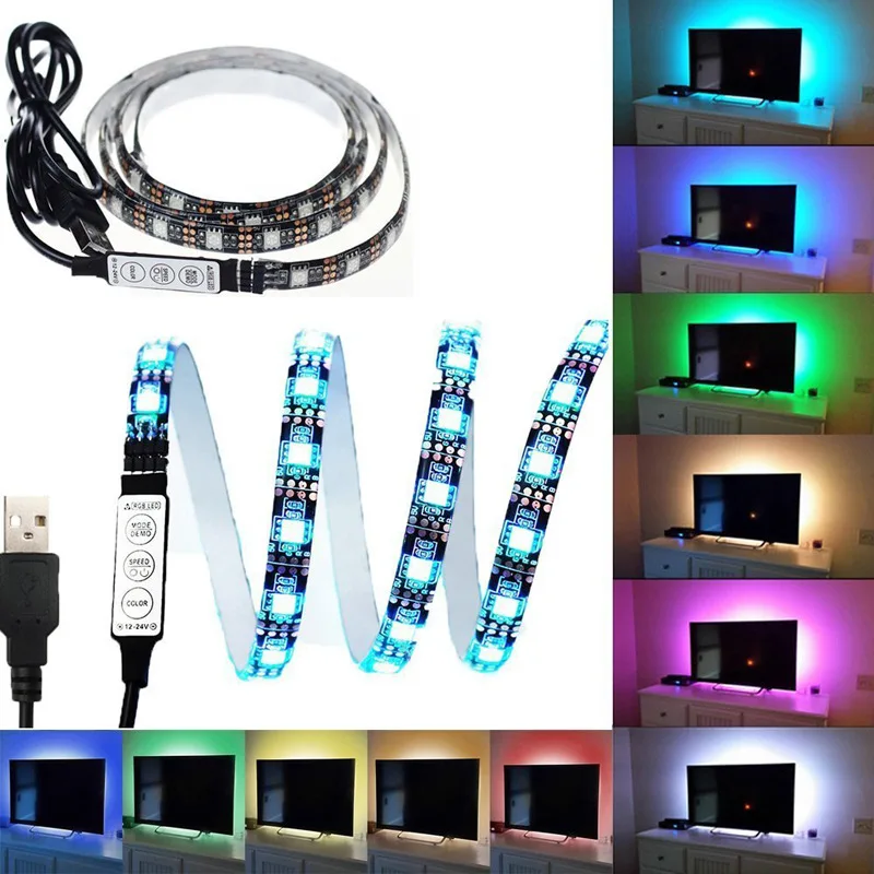 5V USB LED Strip 5050 30LEDs/m RGB IP20/IP65 TV Background Decoration Lighting MINI 3 Key Controller LED Strip Light Kit