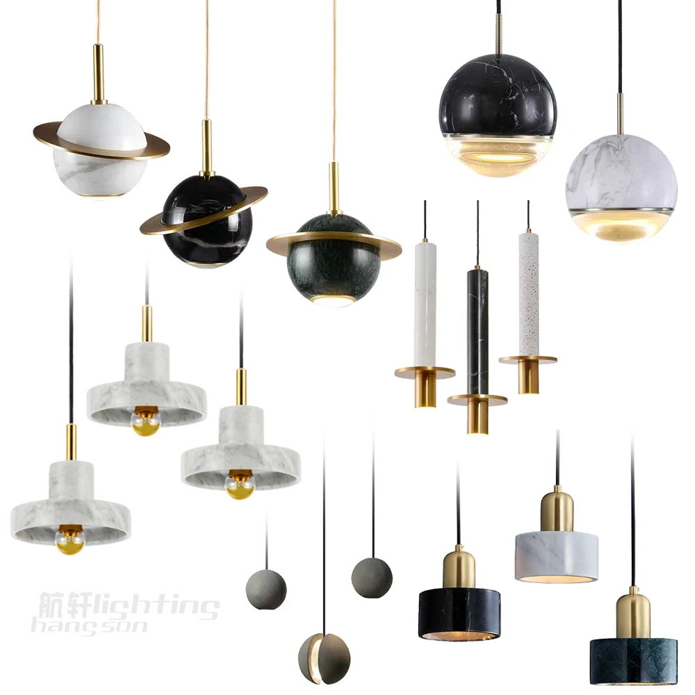 Home decorative slim lamp black hanging lighting kitchen lights fixture modern gold marble led pendant light