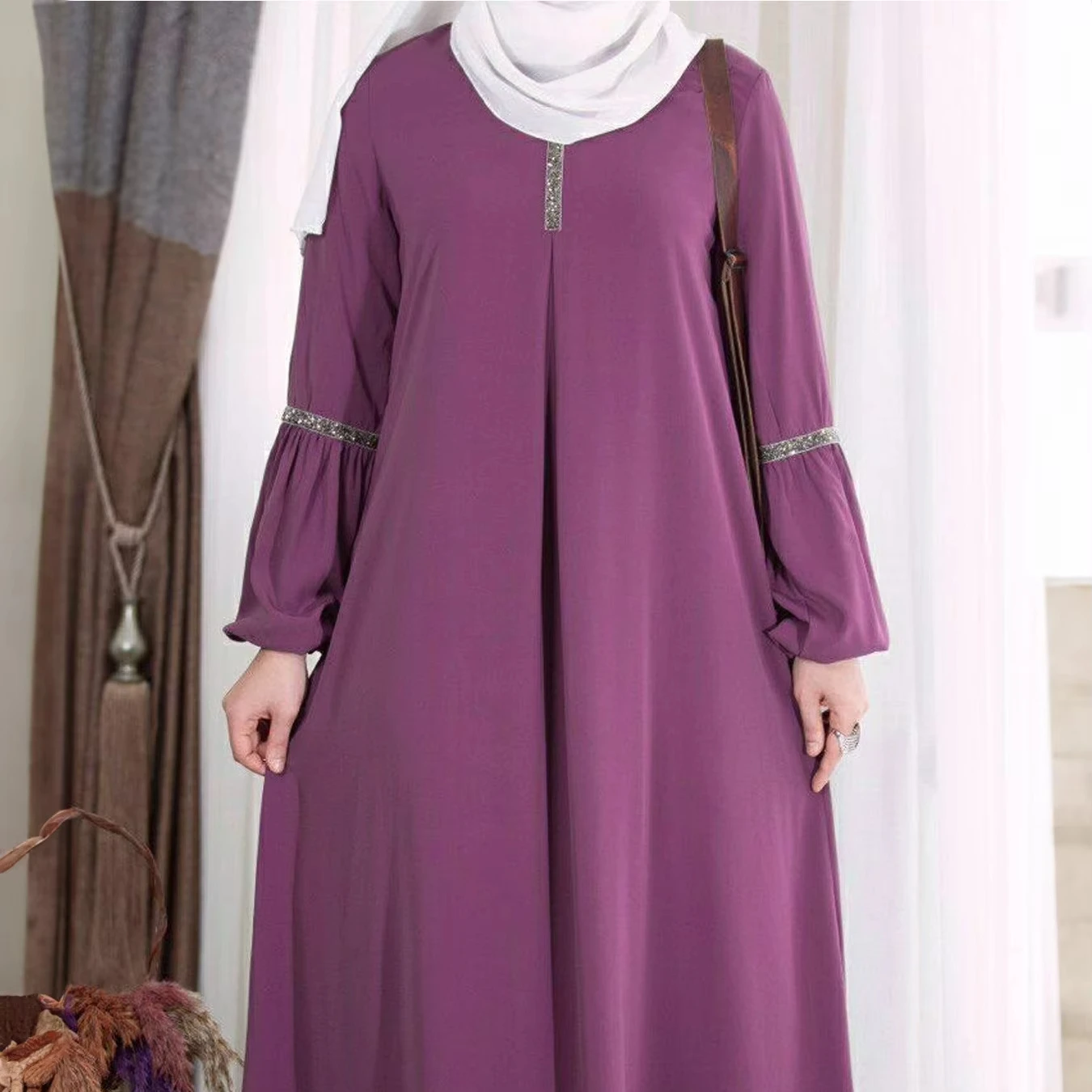 islamic modern dress Bwn Button-Up i ss with Dred Neline