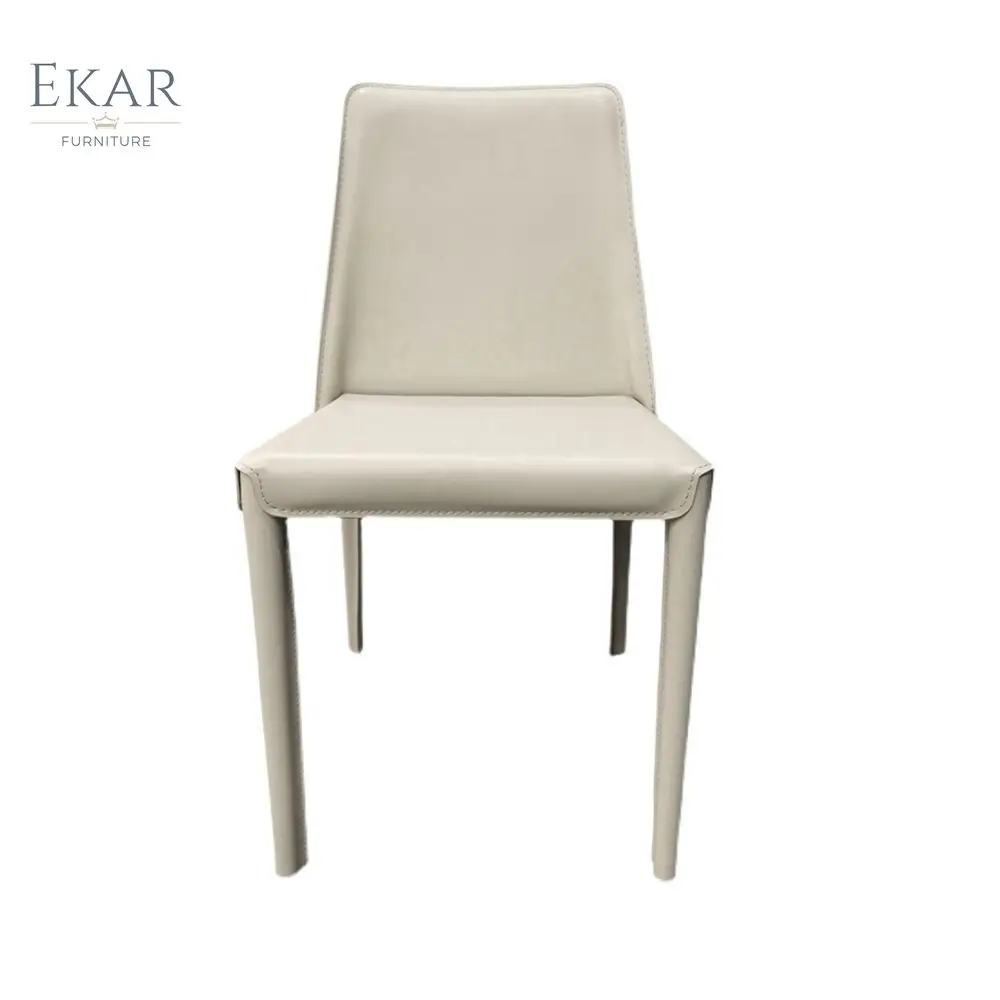 product ekar furniture  classic design wholesale luxury genuine a grade cow leather saddle italian simple dining room chair-60