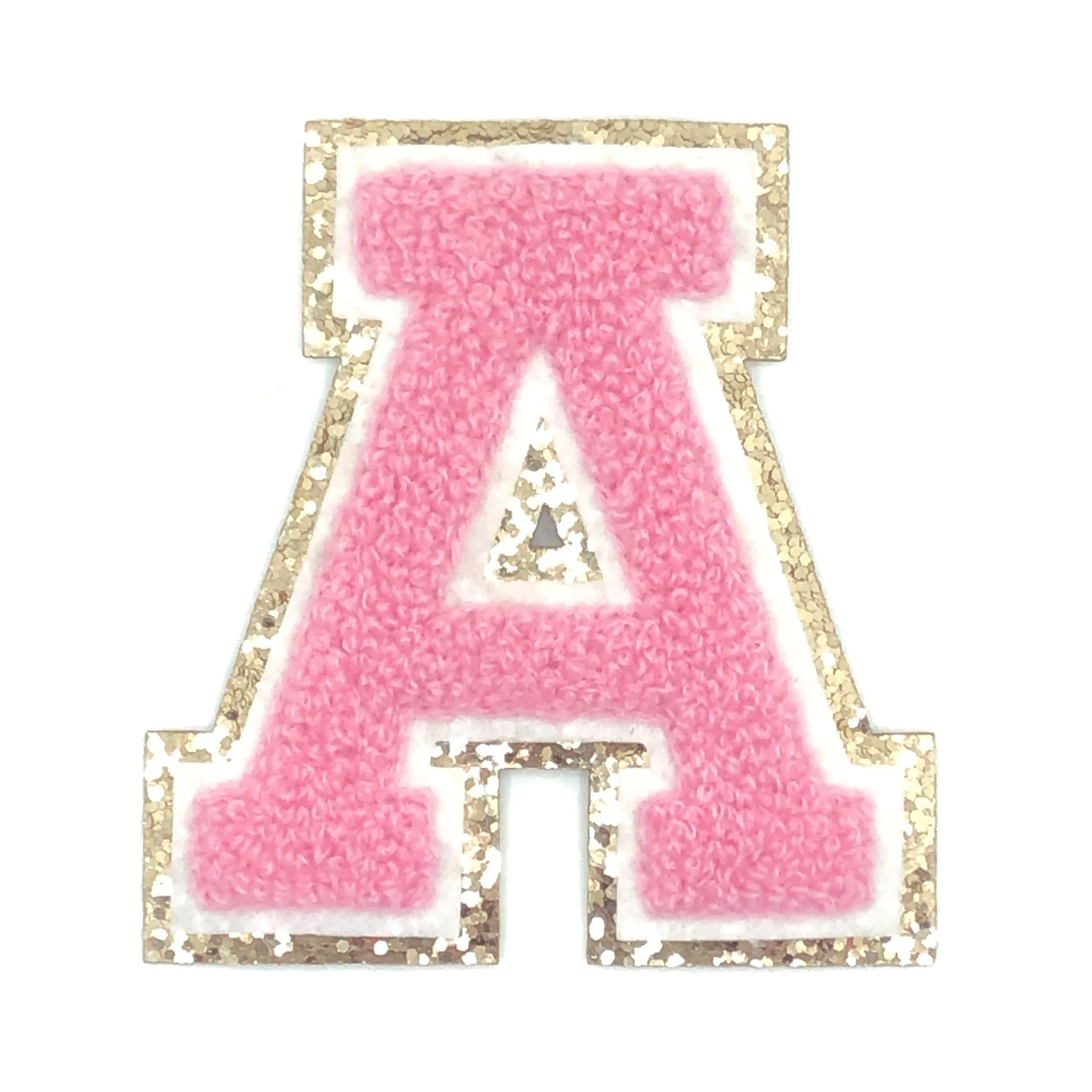 

Custom Embroidered Gold Glitter Blanc Varsity Letter Chenille Patch, Custom color