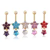 Five star flower 316L navel ring CZ Bezel belly ring body jewelry