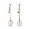 Creative simple long design bridal women dangle star pearl drop earrings