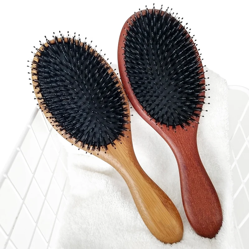 Natural Eco Friendly Bamboo Wooden Boar Bristle Paddle Cushion Hair