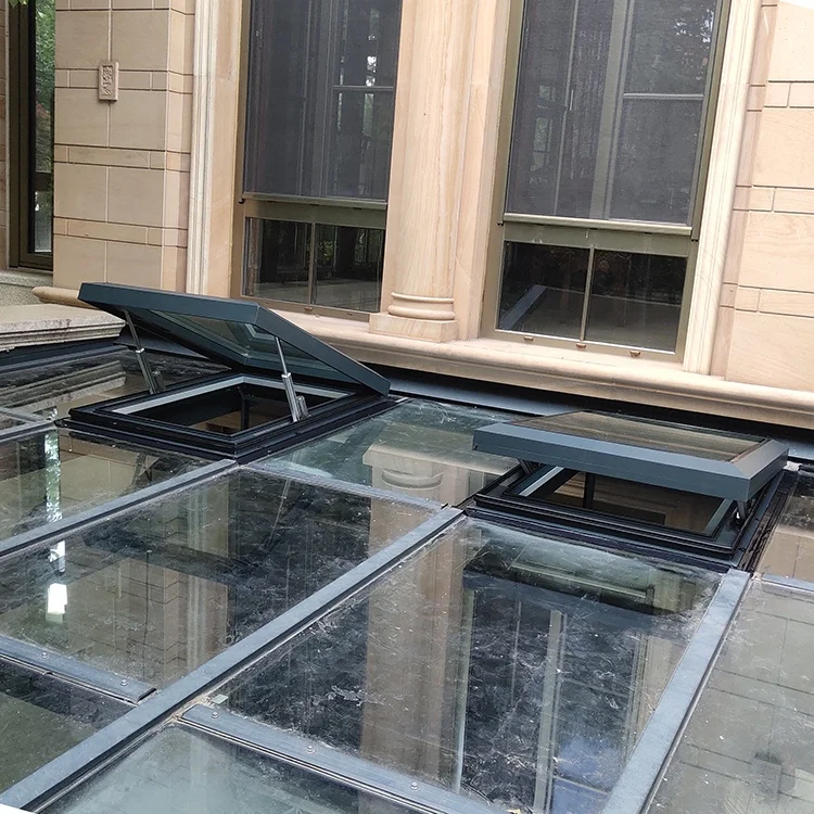 China manufacturers aluminum frame tempered glass top hung window electric openable LED lighting skylight