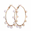Express Free Shipping Round Shaped Alloy Artificial Pearl Dangle Earrings Fit Women Wedding Ear Jewelry Statement Eardrop