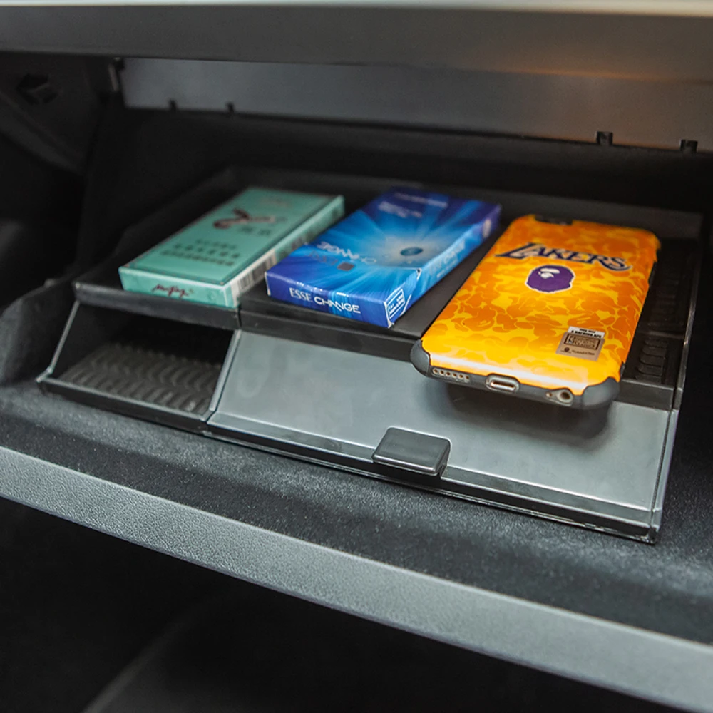 Black Silica Gel +abs Flocking Dashboard Interior Storage Box Drawer