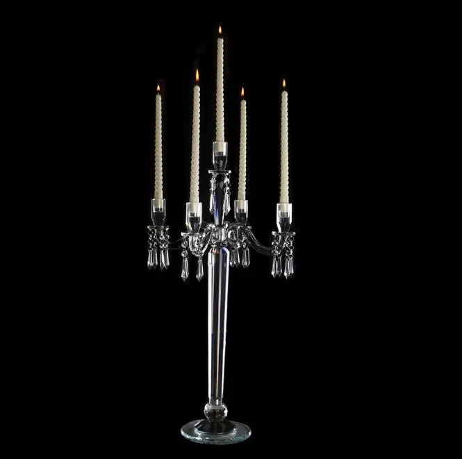 Wholesale 5 Arms Crystal Candelabra Cheap Glass Candles Holder Wedding