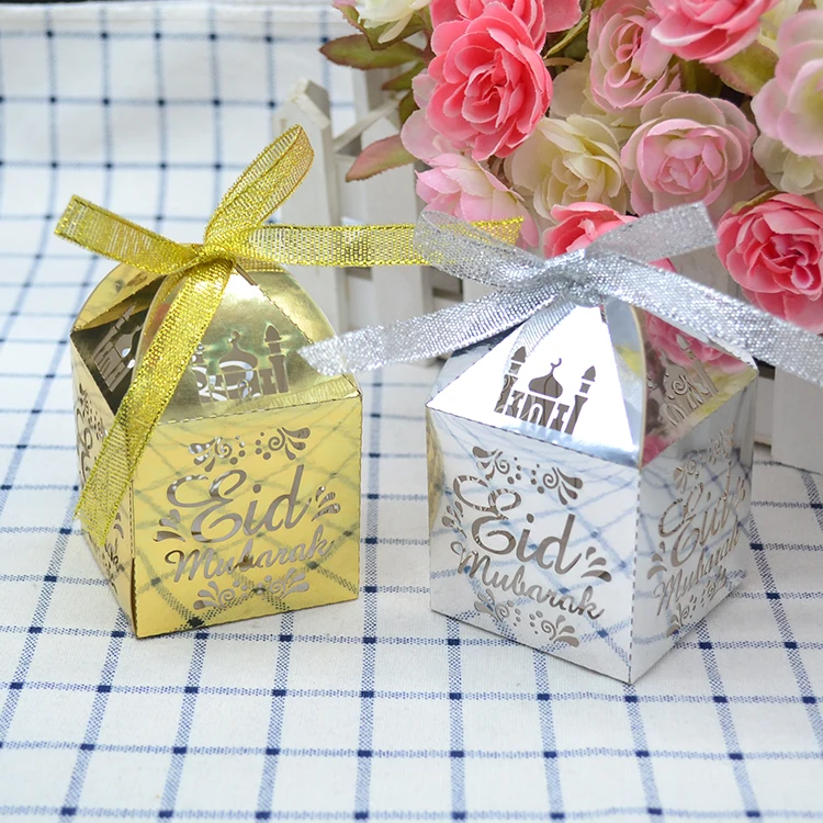 Shiny gold silver eid mubarak laser cut muslim ramadan gift boxes