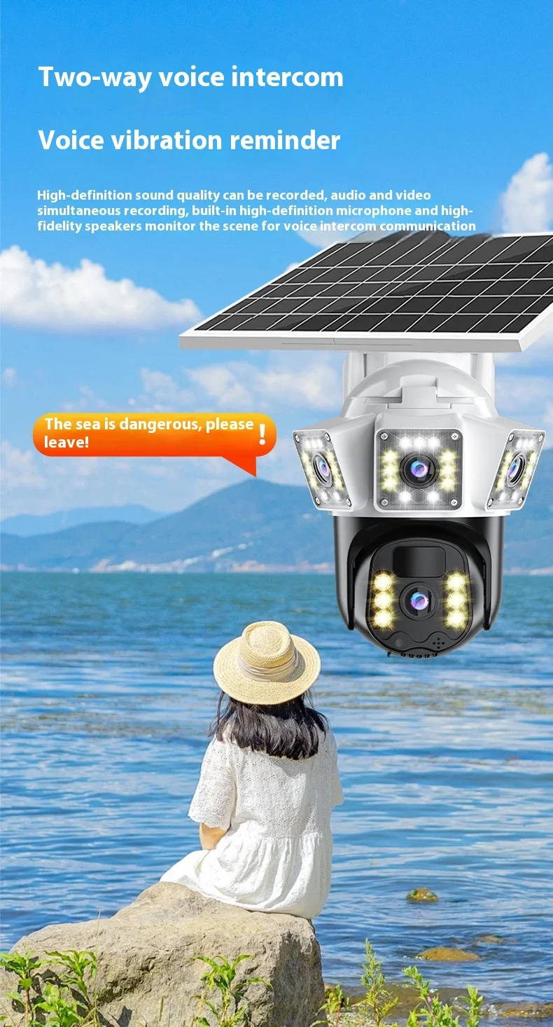 Cloudbirds V360pro Waterproof Outdoor Camera 3-Screen HD Night Vision Solar Charging Sound Light Alarm Remote Control Cloud