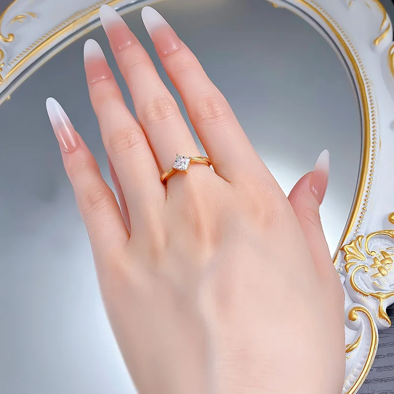 S925 Silver Mini Diamond 5*5mm Princess Square Ring Trendy Wedding Ring Rhodium Plating Featuring Lab Diamond Ring