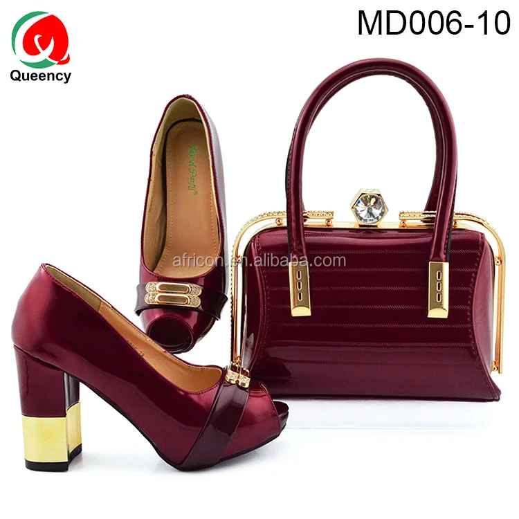 130850 Gold Low Heel Rhinestones Ladies Shoes And Bags / New Design