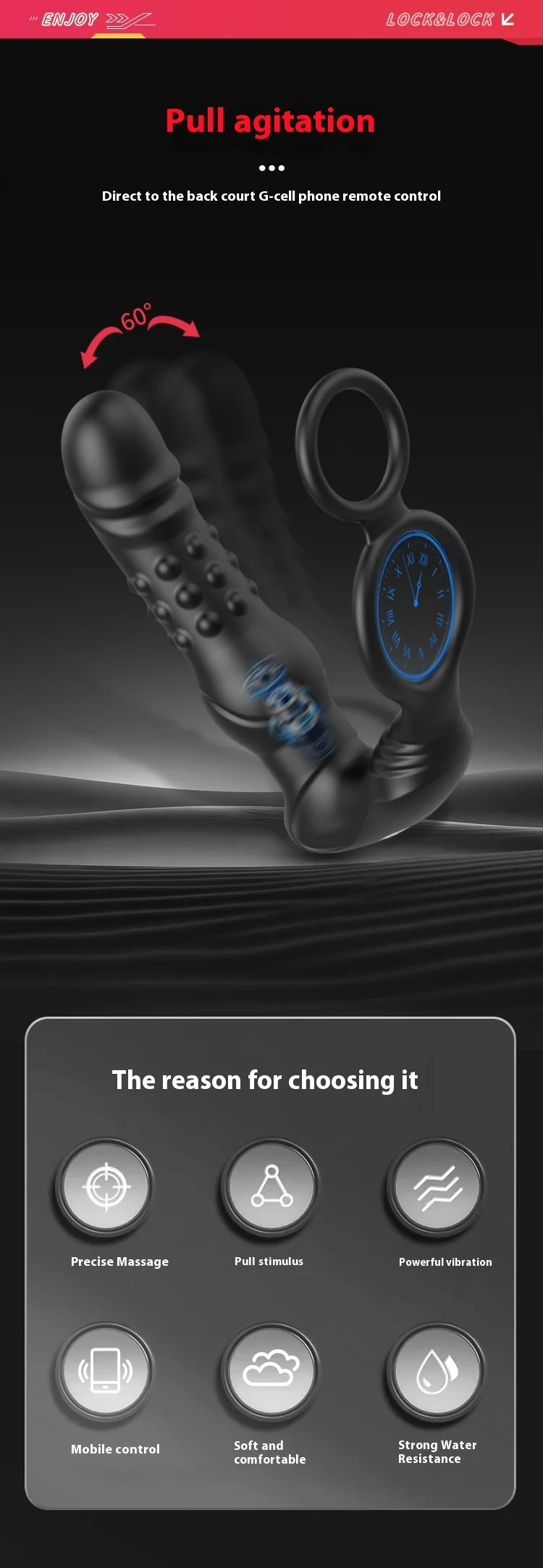 Amoura LK-1 prostate and anal massager with double-ring telescopic lock design