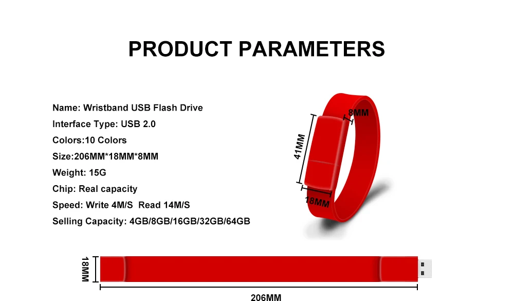 Customization logo printing OEM Wristband usb flash drive 128GB bracelet pendrive USB2.0 - ANKUX.COM