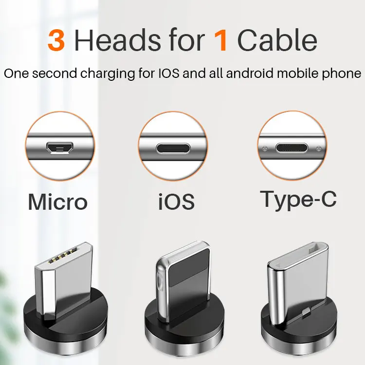 Nylon Braided Cable Fast Charger Mobile Phone Android Micro Usb For iPhone Type-C Usb-C Cable 3 In 1 Led Magnetic Charging Cable