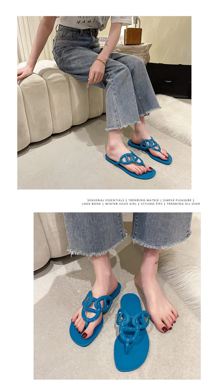 Brand Chain Sandals Slipper for Women New Style Pig Nose Flip-Flops European American Summer Casual Flat Platform Slip-On