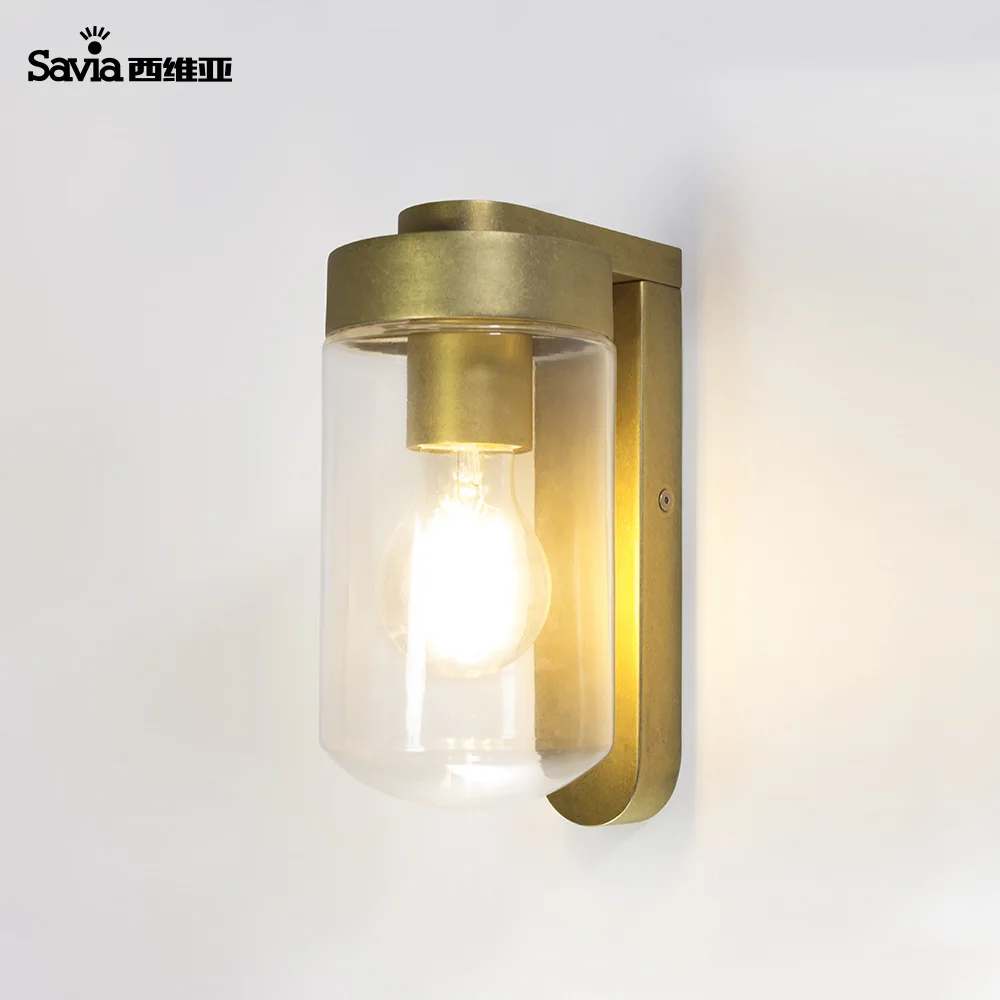 Savia E27 Brass Gold Exterior Outdoor Wall Mounted Lamp Sconce Light